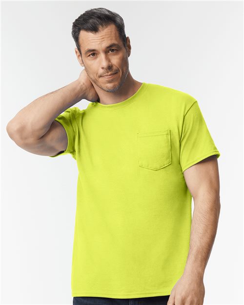 Gildan 8300 DryBlend 50/50 T-Shirt with custom screen print logo — front view — Only Custom Apparel Canada