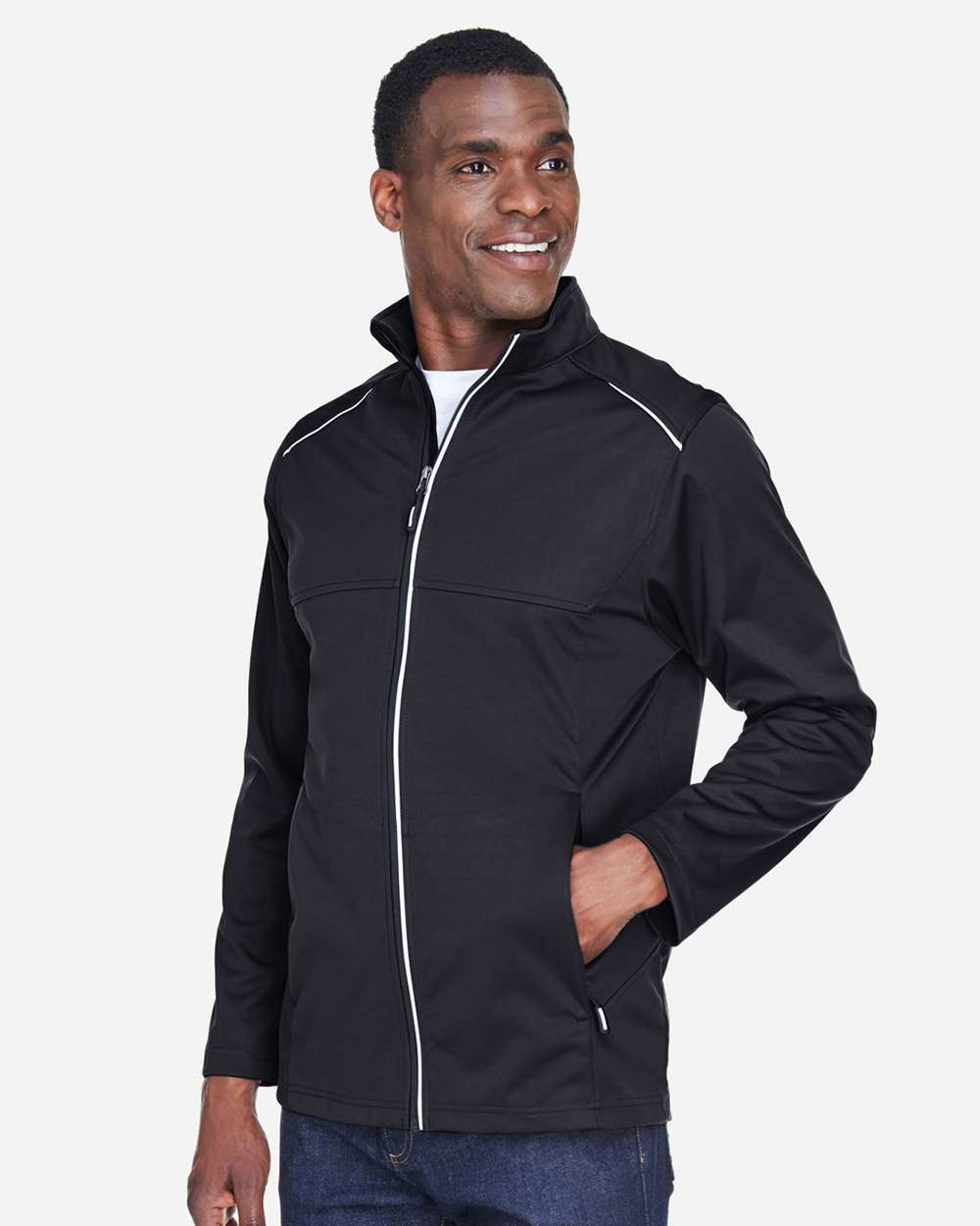 Core 365 CE708 Men's Techno Lite Three-Layer Tech Shell Jacket with custom embroidery logo — front view — Only Custom Apparel Canada
