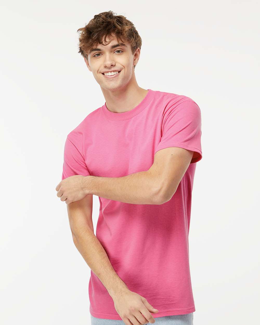 M&O 4800 Men's Gold Soft Touch T-Shirt with custom screen print logo — side view — Only Custom Apparel Canada