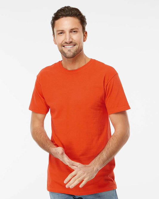 M&O 4800 Men's Gold Soft Touch T-Shirt with custom screen print logo — front view — Only Custom Apparel Canada