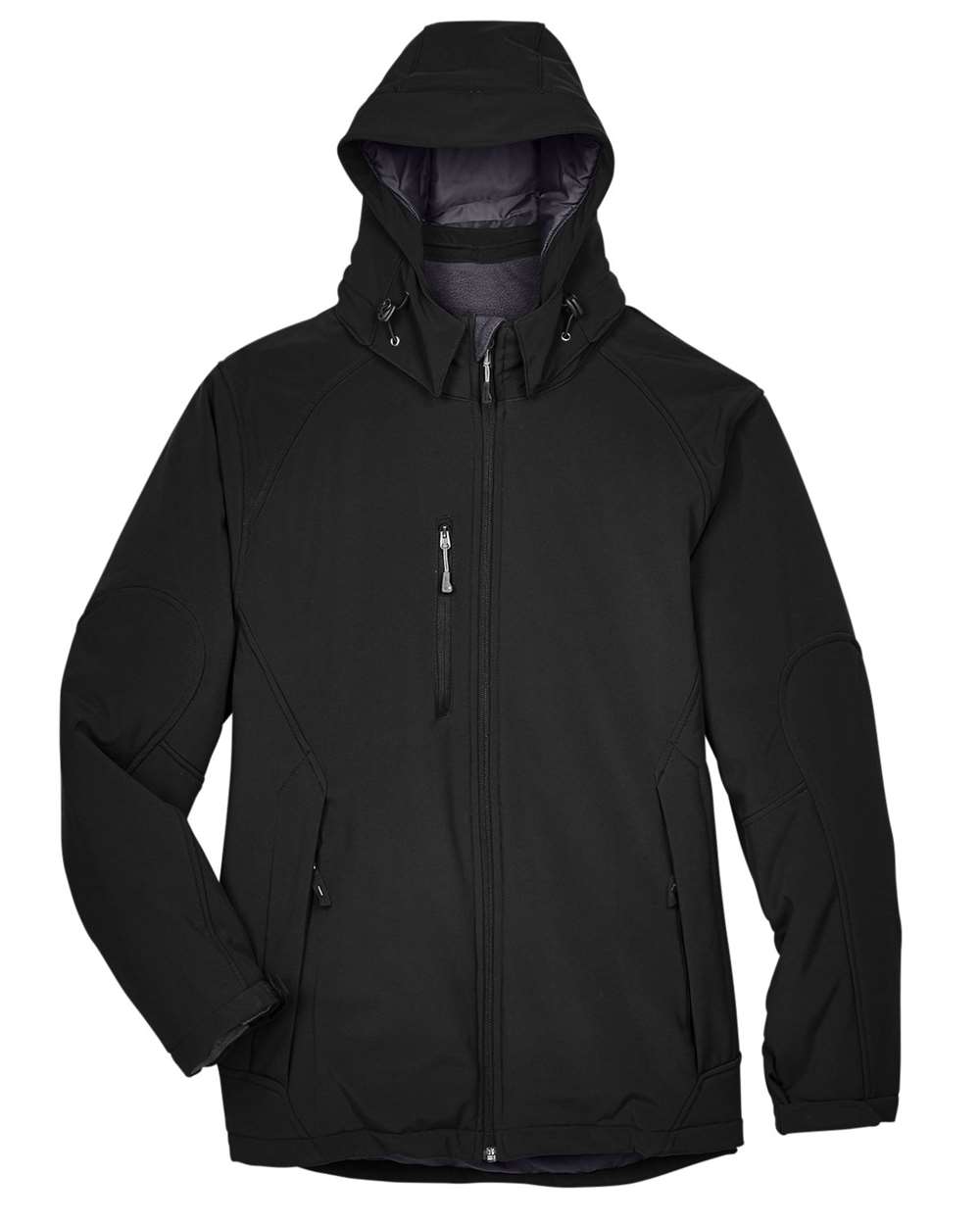 North End 88159 Men's Glacier Insulated Soft Shell Hooded Jacket with custom embroidery logo — back view — Only Custom Apparel Canada